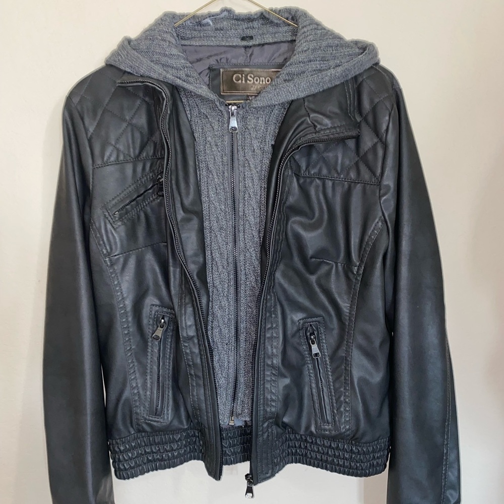{CI SONO} Grey Leather Jacket LARGE